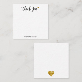 Minimalist Black And Gold Heart Wedding Thank You Card