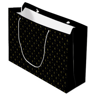 Minimalist Black and Gold Monogram Large Gift Bag