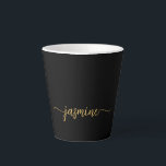 Minimalist Black And Gold Monogram Name Signature Latte Mug<br><div class="desc">Girly Minimalist Simple Black And Gold Monogram Name Signature Script Custom Personalised Latte Mug. These design featuring your first name in a pretty hand lettered style swash tail font signature typography on black and gold background. These are easy to customise it. Great stylish feminine housewarming gift, also for birthday, mother’s...</div>