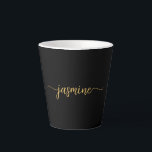 Minimalist Black And Gold Monogram Name Signature Latte Mug<br><div class="desc">Girly Minimalist Simple Black And Gold Monogram Name Signature Script Custom Personalised Latte Mug. These design featuring your first name in a pretty hand lettered style swash tail font signature typography on black and gold background. These are easy to customise it. Great stylish feminine housewarming gift, also for birthday, mother’s...</div>