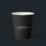 Minimalist Black And Gold Monogram Name Signature Latte Mug<br><div class="desc">Girly Minimalist Simple Black And Gold Monogram Name Signature Script Custom Personalised Latte Mug. These design featuring your first name in a pretty hand lettered style swash tail font signature typography on black and gold background. These are easy to customise it. Great stylish feminine housewarming gift, also for birthday, mother’s...</div>