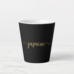 Minimalist Black And Gold Monogram Name Signature Latte Mug