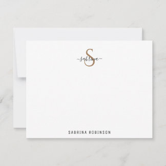 Minimalist Black and Gold Monogram Note Card