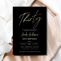 Minimalist Black and Gold Script 30th Birthday