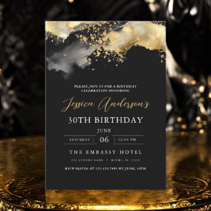 Minimalist Black and Gold Script 30th Birthday Invitation