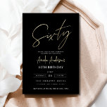 Minimalist Black and Gold Script 60th Birthday Invitation<br><div class="desc">Celebrate turning 60 in style with a Minimalist Script Black and Gold Birthday Invitation! Featuring sleek black and gold accents, elegant script typography, and a clean, modern design, this invitation sets the tone for a sophisticated celebration. Perfect for any venue, from chic lounges to intimate gatherings, it combines timeless elegance...</div>