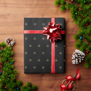 Minimalist black and gold Star of David pattern Wrapping Paper