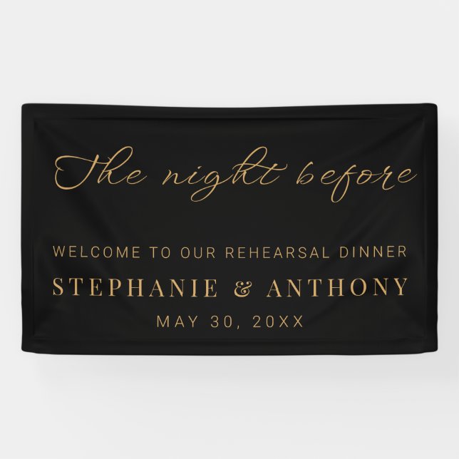 Minimalist Black and Gold The Night Before Wedding Banner (Horizontal)