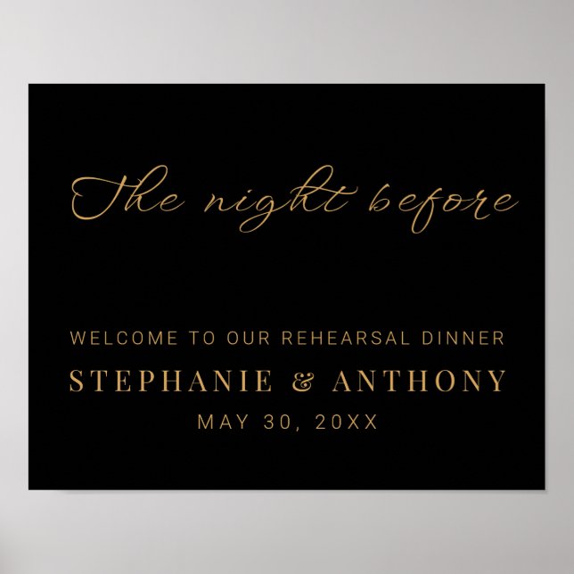 Minimalist Black and Gold The Night Before Wedding Poster (Front)
