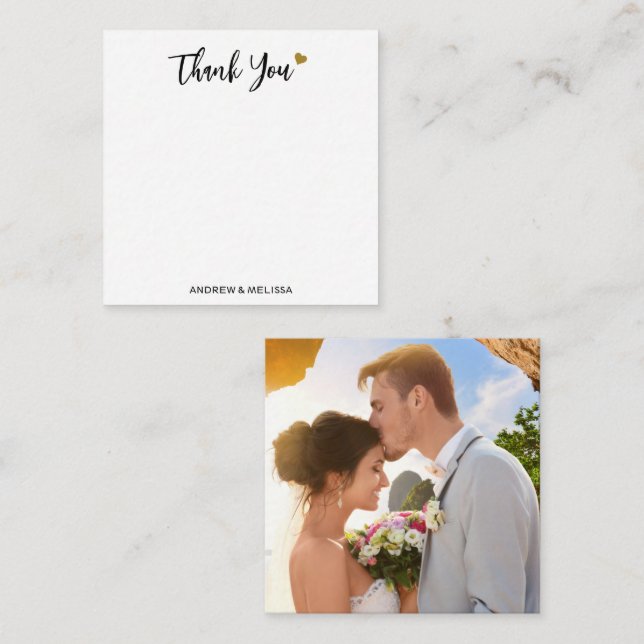 Minimalist Black And Gold Wedding Photo Thank You Card (Front/Back)