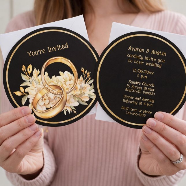 Minimalist Black and Gold Wedding Rings Invitation (Creator Uploaded)