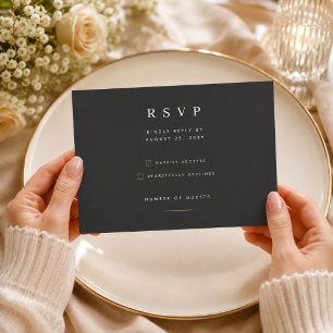 Minimalist Black and Gold Wedding RSVP Card
