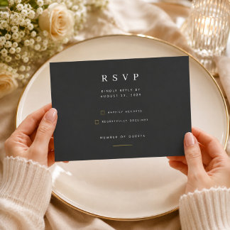 Minimalist Black and Gold Wedding RSVP Card