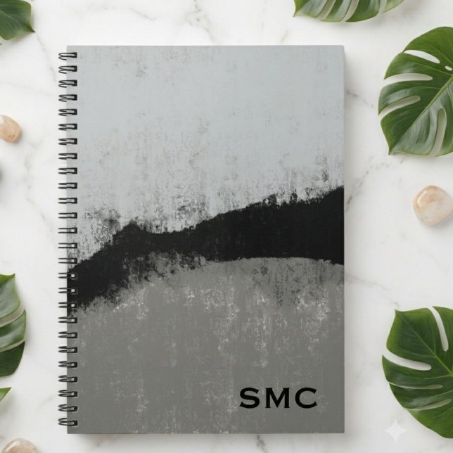 Minimalist Black and Grey Brushed Abstract Notebook (Modern black and grey brushed art notebook for professionals and creatives.)