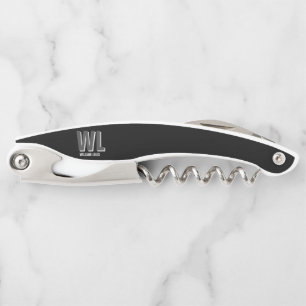 Minimalist Black and Grey Personalised Monogram  Corkscrew