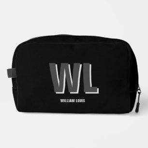 Minimalist Black and Grey Personalised Monogram Dopp Kit