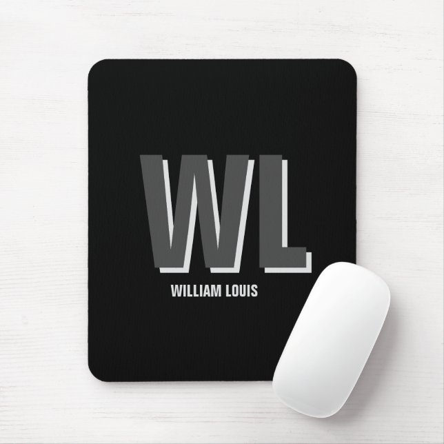 Minimalist Black and Grey Personalised Monogram  Mouse Pad (With Mouse)