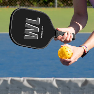 Minimalist Black and Grey Personalised Monogram Pickleball Paddle