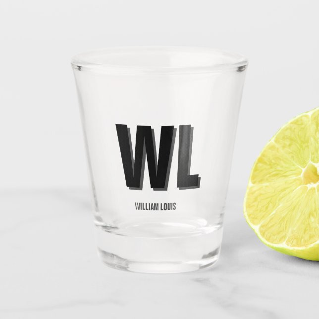 Minimalist Black and Grey Personalised Monogram  Shot Glass (Front)