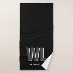 Minimalist Black and Grey Personalized Monogram  Bath Towel