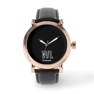 Minimalist Black and Grey Personalized Monogram  Watch