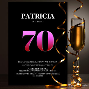 Minimalist Black and Pink 70th Birthday Party Invitation