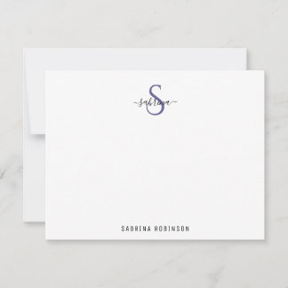 Minimalist Black and Purple Monogram Note Card