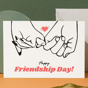Minimalist Black and Red Line Art Friendship Day Postcard