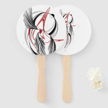 Minimalist Black and Red Wing Line Art Hand Fan