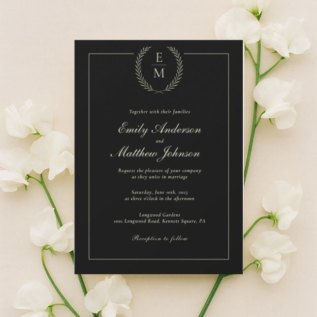 Minimalist Black And Sage Wedding Invitation (Creator Uploaded)