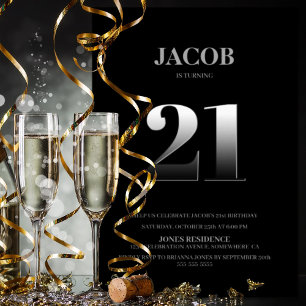 Minimalist Black and Silver 21st Birthday Party Invitation