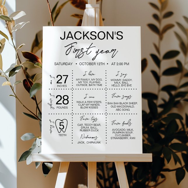 Minimalist Black and White 1st Birthday Milestone Poster (Creator Uploaded)