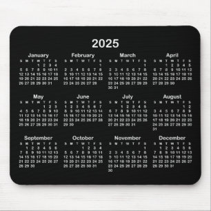 Minimalist Black and White 2025 Calendar Mouse Pad