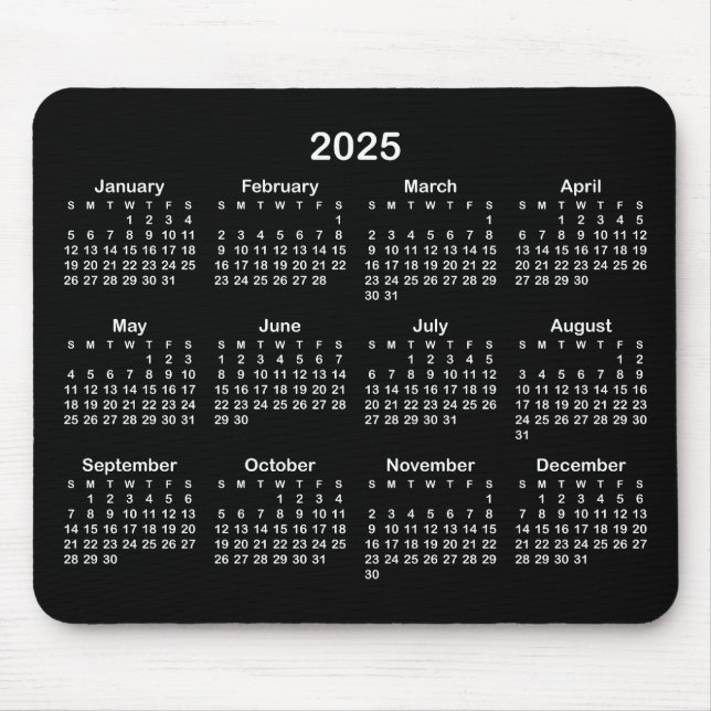Minimalist Black and White 2025 Calendar Mouse Pad (Front)