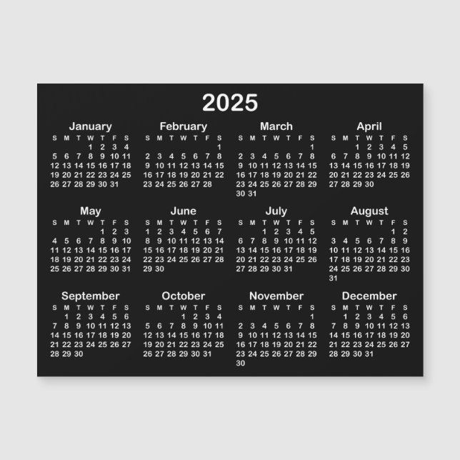 Minimalist Black and White 2025 Magnetic Calendar (Front)