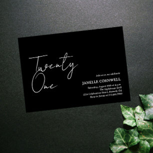 Minimalist Black and White 21st Birthday Invitation