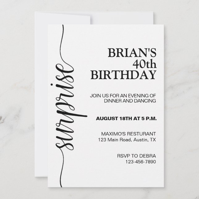 Minimalist Black and White Adult Birthday Invitation (Front)