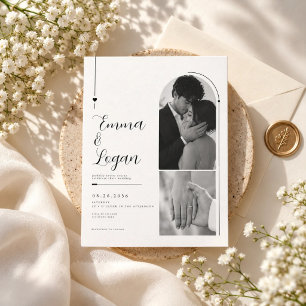 Minimalist Black and White Arch Two Photo Wedding Invitation