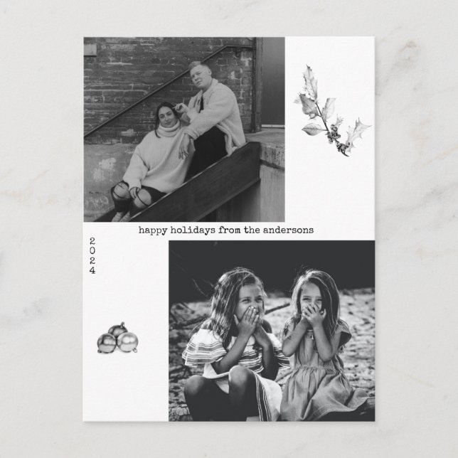 Minimalist Black and White Art Photo Christmas Holiday Postcard (Front)