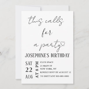 Minimalist Black and White Birthday Party  Invitation