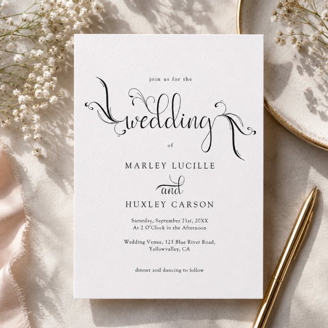 Minimalist Black and White bohemian Script Wedding Invitation (Creator Uploaded)