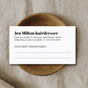 Minimalist Black and White Bold Hair Salon Appointment Card
