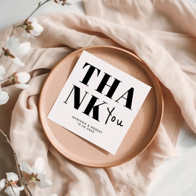 Minimalist Black and White Bold Thank You Wedding Napkin (Creator Uploaded)