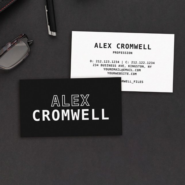 Minimalist Black and White Bold Unique Typography  Business Card (Creator Uploaded)