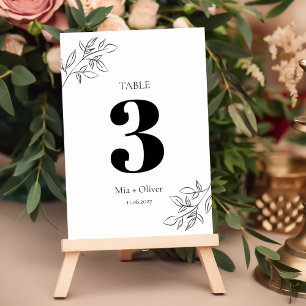 Minimalist Black and White Botanical Wedding Table Number