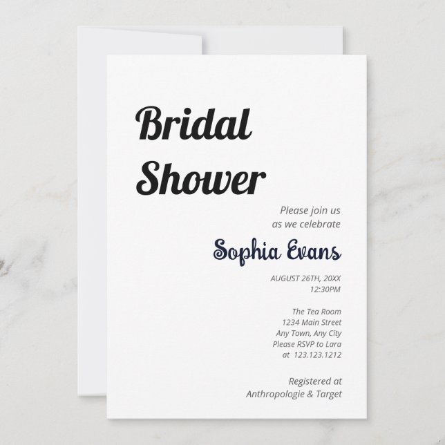 Minimalist Black and White Bridal Shower Invitation (Front)