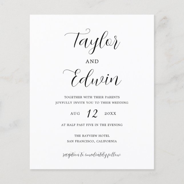 Minimalist Black and White Budget Wedding Invite (Front)