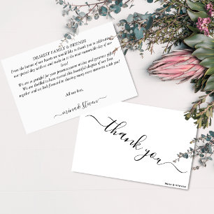 Minimalist black and white calligraphy wedding thank you card