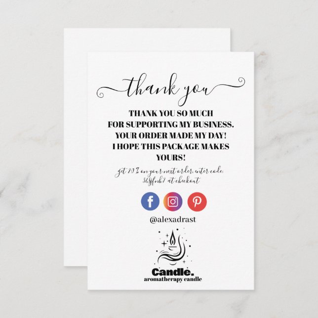 Minimalist Black And White Candle Thank You Card (Front/Back)