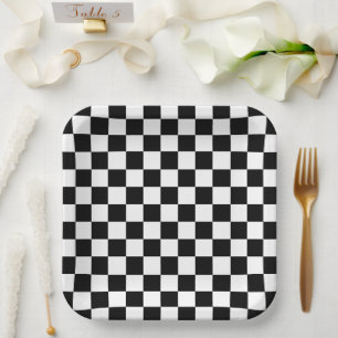 Minimalist Black and White Chequerboard Paper Plate